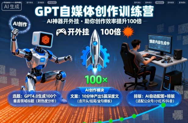 GPT自媒体创作训练营：AI神器开外挂，助你创作效率提升100倍-知芽创业社