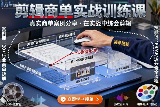 剪辑商单实战训练课，真实商单案例分享，在实战中练会剪辑-知芽创业社