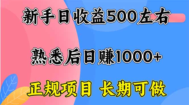 新手日收益500+ 正规项目 长期可做-知芽创业社