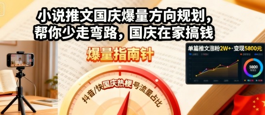 小说推文国庆爆量方向规划，帮你少走弯路，国庆在家搞钱-知芽创业社