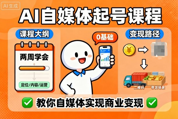 AI自媒体起号课程，0基础小白两周学会，教你自媒体实现商业变现-知芽创业社