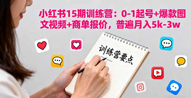 小红书15期训练营：0-1起号+爆款图文视频+商单报价，普遍月入5k-3w-知芽创业社