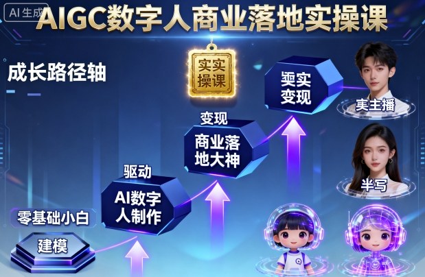 AIGC数字人商业落地实操课，从零基础小白到AI数字人大神-知芽创业社