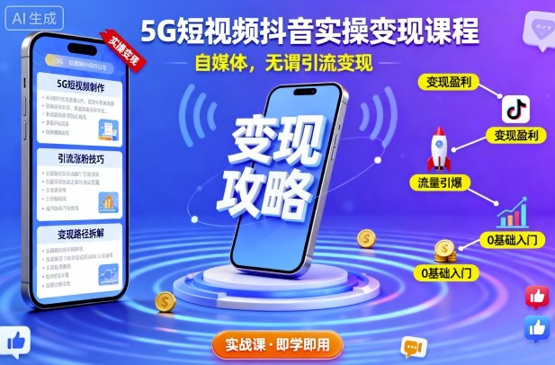 5G短视频抖音实操变现课程，自媒体，无谓引流变现-知芽创业社