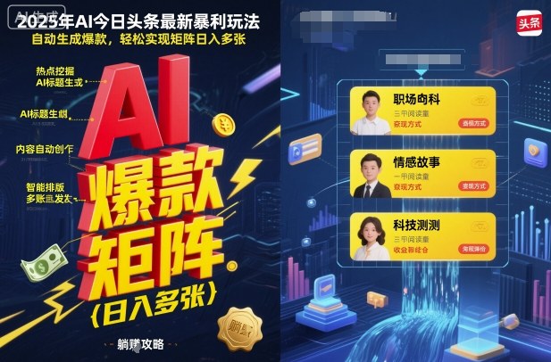 2025年AI今日头条最新暴利玩法，自动生成爆款，轻松实现矩阵日入多张-知芽创业社