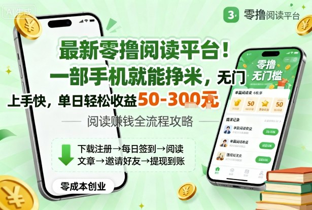 最新零撸阅读平台！一部手机就能挣米，无门槛上手快，单日轻松收益50-3张【揭秘】-知芽创业社