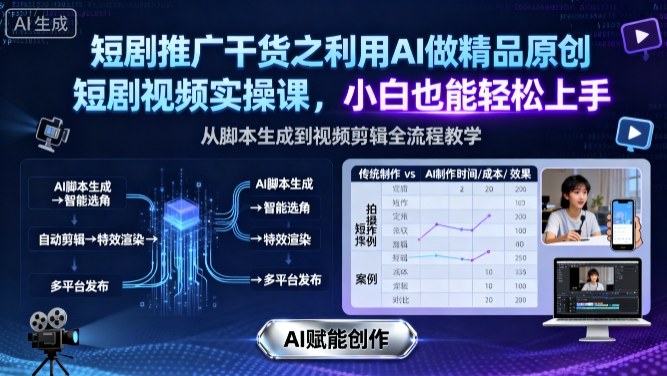 短剧推广干货之利用AI做精品原创短剧视频实操课，小白也能轻松上手-知芽创业社