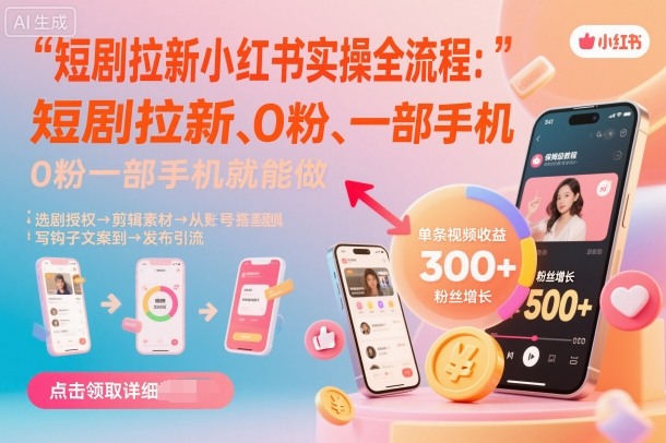 短剧拉新小红书实操全流程，0粉一部手机就可以做，详细教程-知芽创业社
