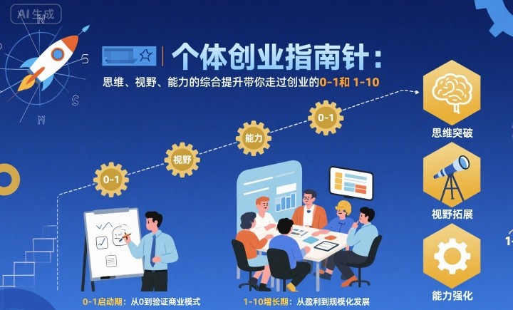 个体创业指南针，思维、视野、能力的综合提升带你走过创业的0-1和1-10【音频】-小艾项目网