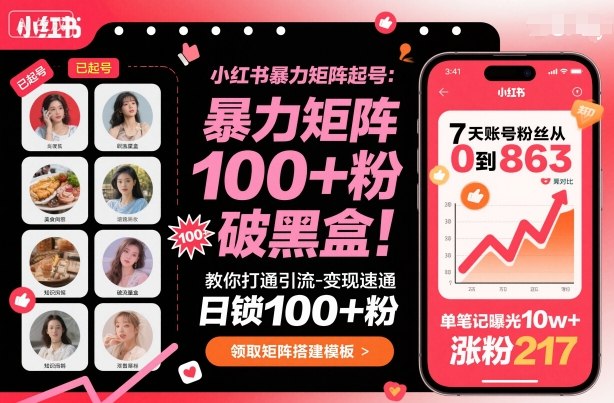 小红书暴力矩阵起号，教你打通引流-变现速通，日锁100+粉，破流量黑盒-知芽创业社