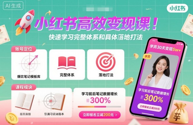 小红书高效变现课，快速学习小红书完整体系和具体落地打法-知芽创业社