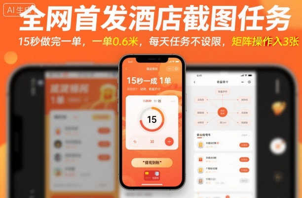 全网首发酒店截图任务，15秒做完一单，一单0.6米，每天任务不设限，矩阵操作日入3张【揭秘】-知芽创业社