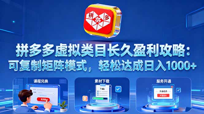 拼多多虚拟类目长久盈利攻略：可复制矩阵模式，轻松达成日入 1000+-知芽创业社