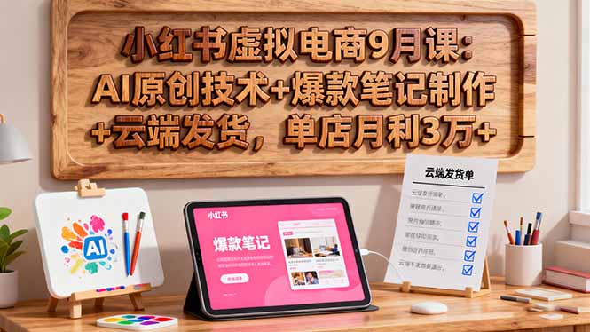 小红书虚拟电商9月课：AI原创技术+爆款笔记制作+云端发货，单店月利3万+-知芽创业社