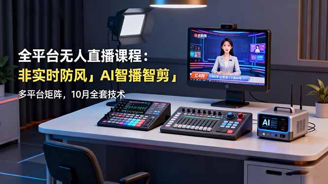 全平台无人直播课程：非实时防风＋AI智播智剪＋多平台矩阵，10月全套技术-知芽创业社