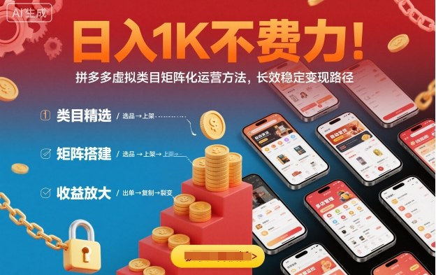 日入1K不费力！拼多多虚拟类目矩阵化运营方法，长效稳定变现路径-知芽创业社