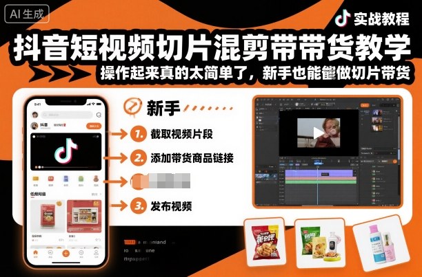 抖音短视频切片混剪带货教学，操作起来真的太简单了，新手也能做切片带货-小艾项目网
