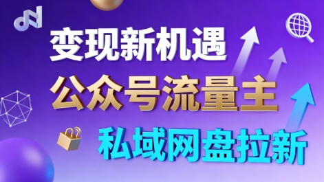 公众号流量主+私域网盘拉新，多方式变现，简单易上手，当天就有收益-知芽创业社