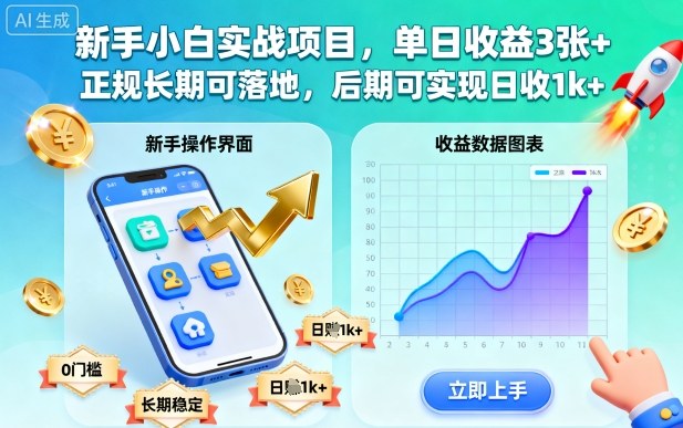 新手小白实战项目，单日收益3张+，正规长期可落地，后期可实现日收1k+【揭秘】-知芽创业社