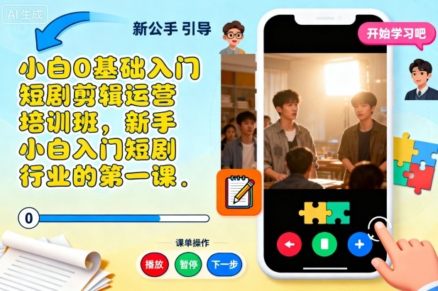 小白0基础入门短剧剪辑运营培训班，新手小白入门短剧行业的第一课-知芽创业社