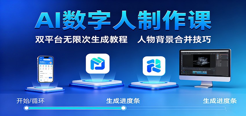AI数字人制作课：双平台无限次生成教程，人物背景合并技巧-小艾项目网