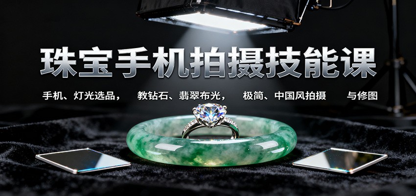 珠宝手机拍摄技能课:手机、 灯光选品，教钻石、翡翠布光，极简、中国风拍摄与修图-知芽创业社