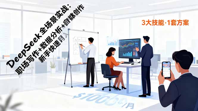 DeepSeek全场景实战：职场写作+数据分析+自媒体创作，新手快速月入过万-知芽创业社