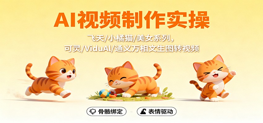 AI视频制作实操，飞天/小橘猫/美女系列，可灵/ViduAl/通义万相文生图转视频-知芽创业社