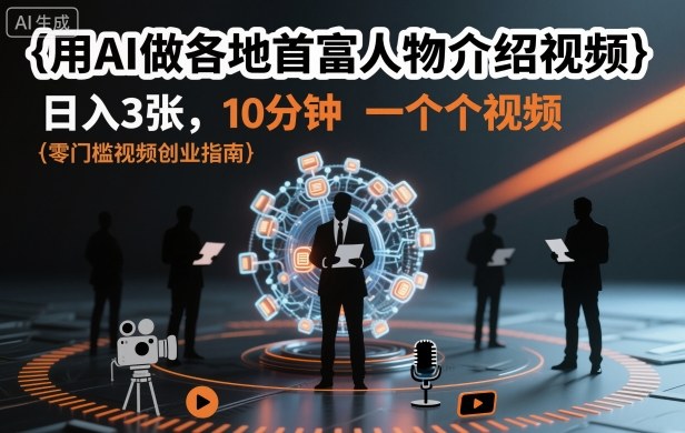 用AI做各地首富人物介绍视频，日入3张，10分钟一个视频-知芽创业社