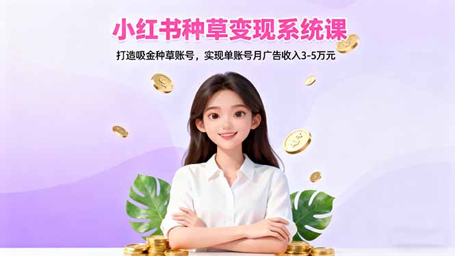 小红书种草变现系统课：打造吸金种草账号，实现单账号月广告收入3-5万元-知芽创业社
