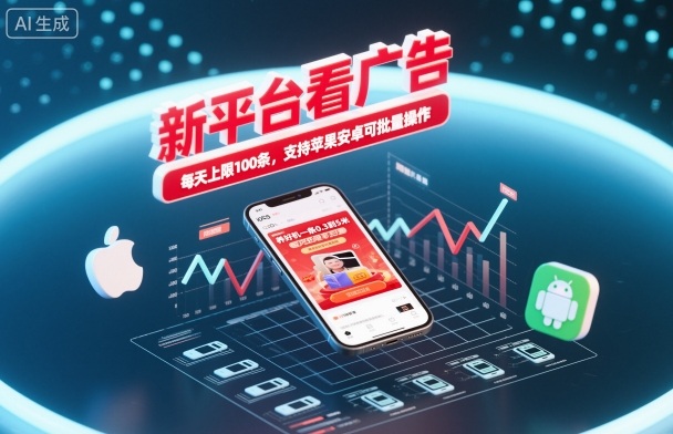 新平台看广告，养好机一条0.3到5米，每天上限100条，支持苹果安卓可批量操作-知芽创业社