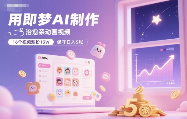 用即梦AI制作治愈系动画视频，16个视频涨粉13W，保守日入5张-知芽创业社