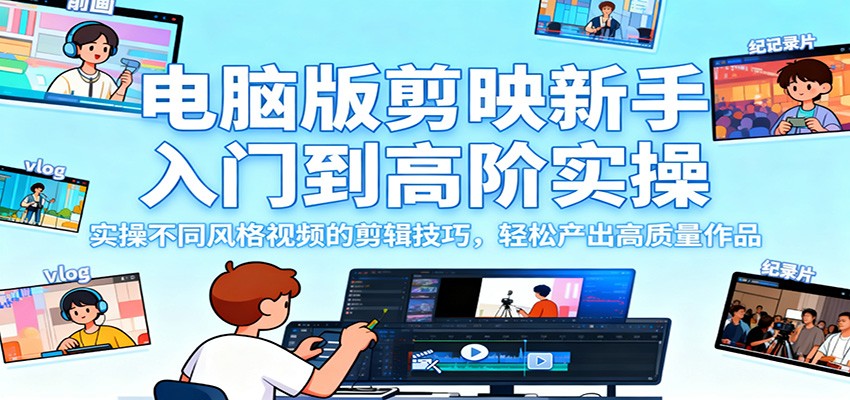 电脑版剪映新手入门到高阶实操，实操不同风格视频的剪辑技巧，轻松产出高质量作品-小艾项目网