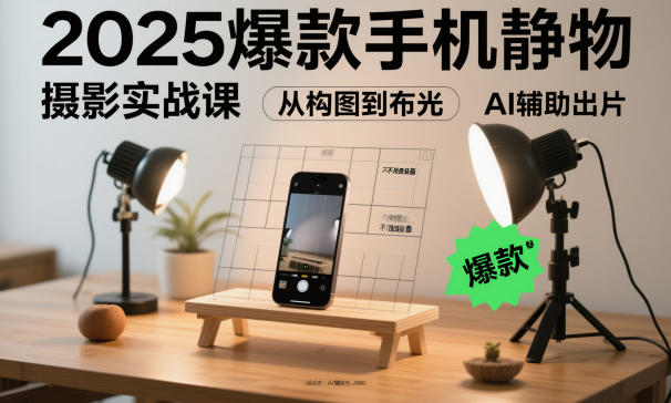 2025爆款手机静物摄影实战课，从构图到布光，不用贵设备，AI辅助出片-知芽创业社