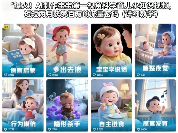 爆火！AI制作宝宝第一视角科学育儿小知识视频，短短两月获赞百万的流量密码(详细教学)-知芽创业社