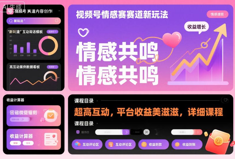 视频号情感赛道新玩法，超高互动，平台收益美滋滋，详细课程-知芽创业社