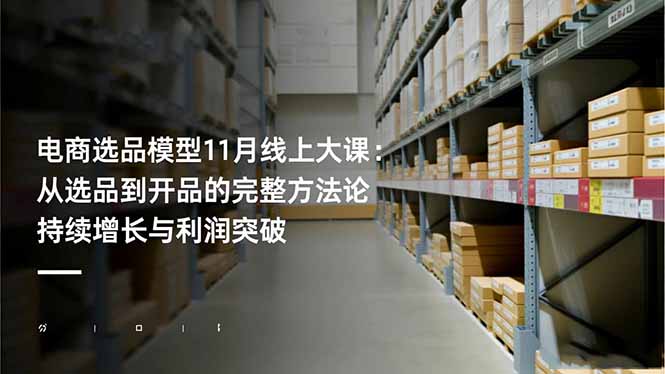 电商选品模型11月线上大课：从选品到开品的完整方法论 持续增长与利润突破-知芽创业社