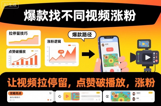 爆款找不同视频涨粉，让视频拉停留，实现点赞，破播放，涨粉-知芽创业社