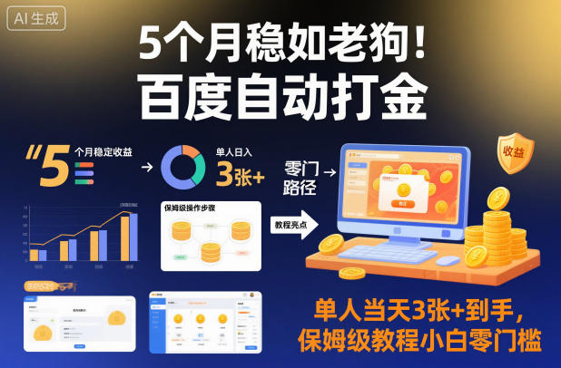 5个月稳如老狗！百度自动打金，单人当天3张+到手，保姆级教程小白零门槛【揭秘】-小艾项目网