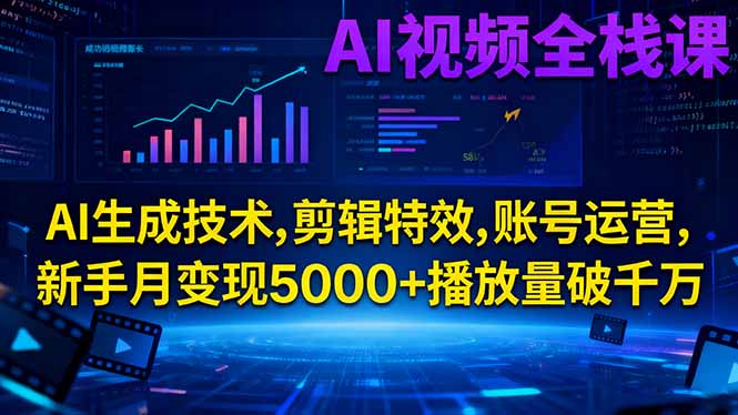 AI视频全栈课:AI生成技术,剪辑特效,账号运营,新手月变现5000+播放量破千万-知芽创业社