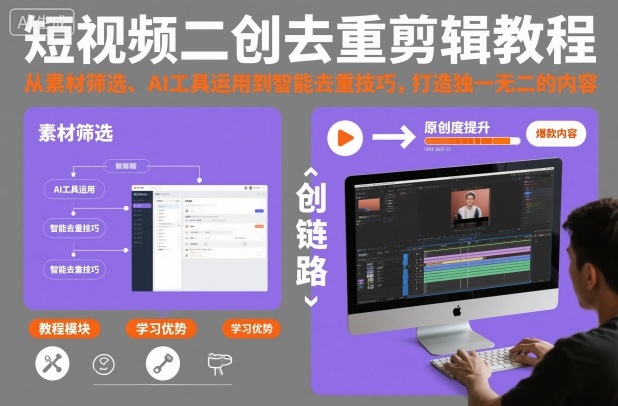 短视频二创去重剪辑教程，从素材筛选、AI工具运用到智能去重技巧，打造独一无二的内容-知芽创业社