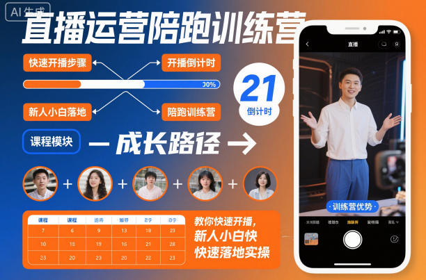 直播运营陪跑训练营，教你快速开播，新人小白快速落地实操-知芽创业社