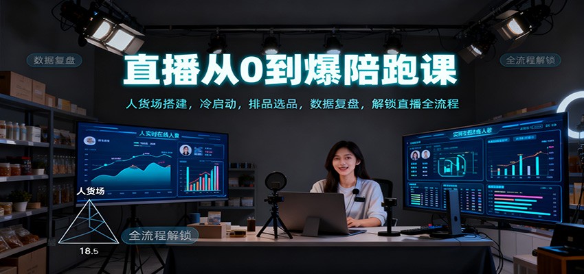 直播从0到爆陪跑课：人货场搭建，冷启动，排品选品，数据复盘，解锁直播全流程-小艾项目网