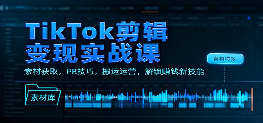 TikTok剪辑变现实战课：素材获取，PR技巧，搬运运营，解锁赚钱新技能-知芽创业社