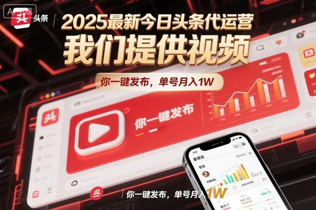 2025最新今日头条代运营，我们提供视频，你一键发布，单号月入1W【揭秘】-知芽创业社