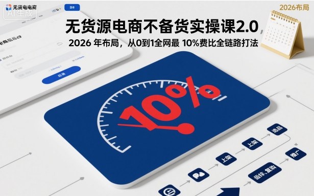 无货源电商不备货实操课2.0，2026年布局，从0到1全网最低10%费比全链路打法【更新】-知芽创业社