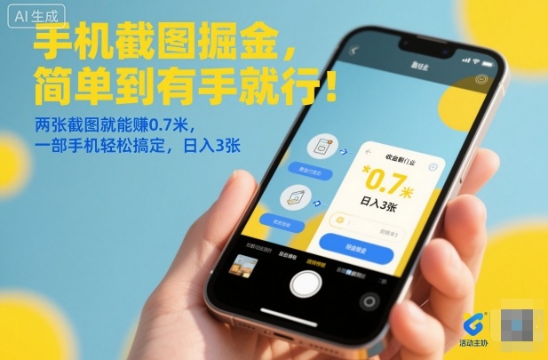 手机截图掘金，简单到有手就行！两张截图就能賺0.7米，一部手机轻松搞定，日入3张【揭秘】-知芽创业社