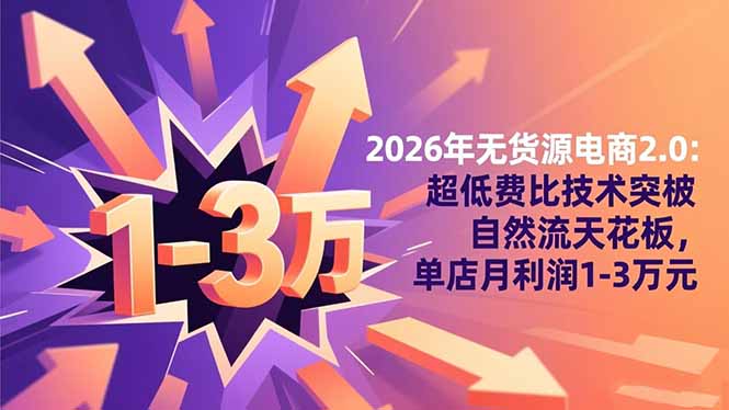 2026年无货源电商2.0【更新】：超低费比技术突破自然流天花板，单店月利润1-3万元-知芽创业社
