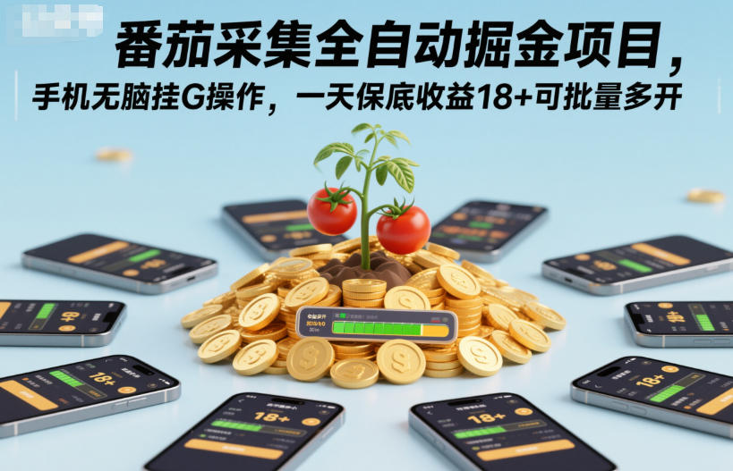 番茄采集全自动掘金项目，手机无脑挂G操作，一天保底收益18+可批量多开【揭秘】-小艾项目网
