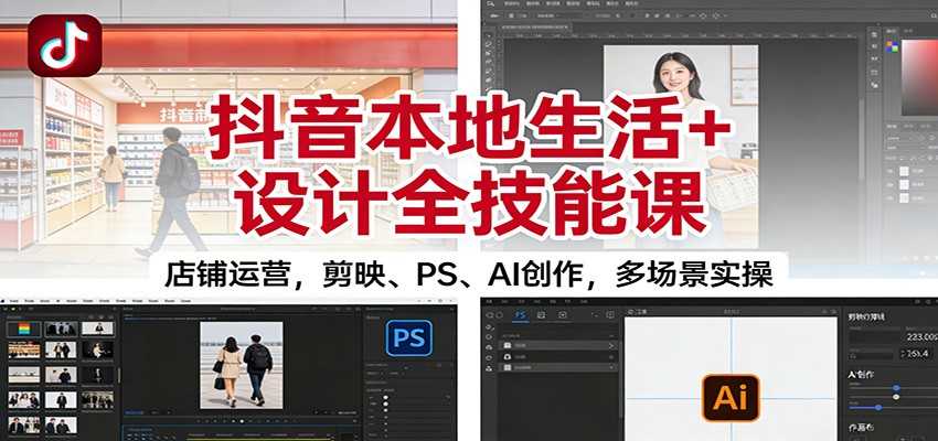 抖音本地生活+设计全技能课：店铺运营，剪映、PS、AI创作，多场景实操-知芽创业社